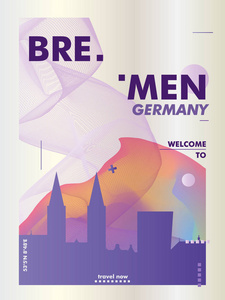 德国布里曼天际线城市梯度向量海报