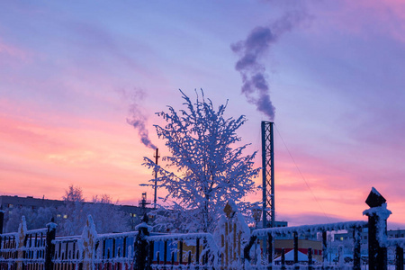 冬天的黎明在俄罗斯的切布克斯里拍摄