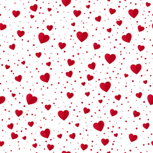 抽象无缝心模式背景..纸红色的心和点隔离在白色上。情人节背景。矢量图