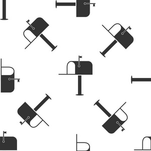 在白色背景上打开邮箱图标无缝模式。邮箱图标。在带有旗帜的电线杆上邮寄邮箱。扁平设计。矢量插图