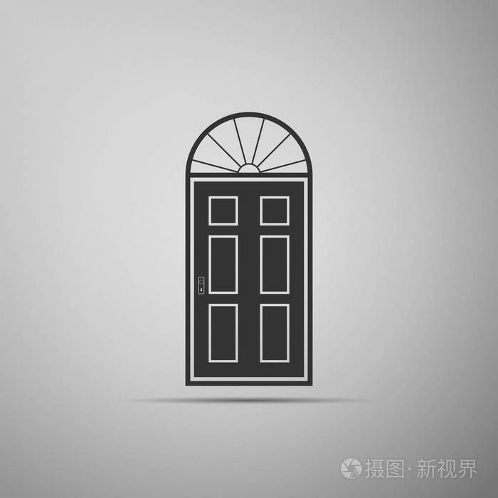 在灰色背景上隔离的闭合门图标.扁平设计.矢量插图