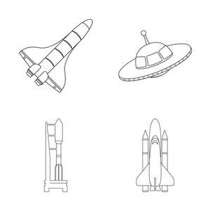 太空船和船舶标志的矢量说明。收集用于网络的宇宙飞船和站股票符号