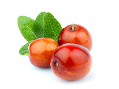  Ziziphus fruits with leaves isolated on white background.