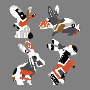 动物卡通插图的教育将找到适当的影子剪影动物兔子.