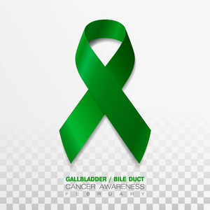 胆囊和胆管癌意识月。逼真的凯利绿色丝带符号。医疗设计。向量例证
