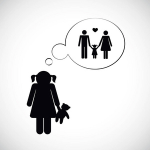 孤儿女孩在想她的家庭照片