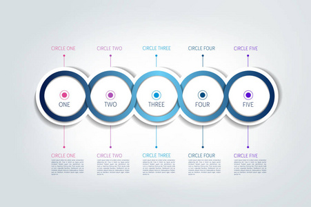 圆圈连接三维信息图。 矢量模板。