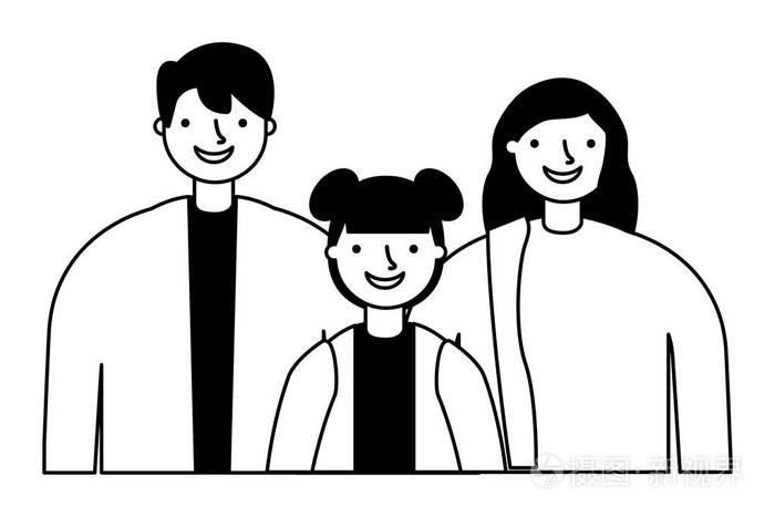 父亲,母亲和女儿肖像插画-正版商用图片16rutg-摄图新视界