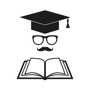 带眼镜和白底书的学生帽子教育标志