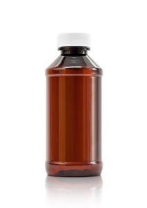 空白包装棕色透明塑料瓶，白色盖子隔离在白色背景上，准备产品设计