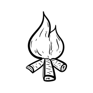 手绘篝火涂鸦图标.手绘黑色素描.签名符号.装饰元素.白色背景.