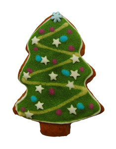 自制饼干的形状，圣诞树隔离在白色与剪裁路径。