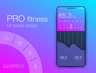 健身应用程序. ui ux 设计。带有网页元素的 ui 设计理念