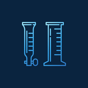 化学实验室玻璃器皿矢量轮廓蓝色图标