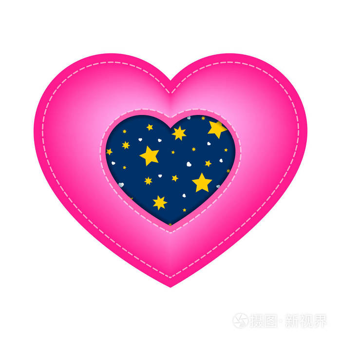 情人节粉红色的心与插入的图案星星和心在中心向量