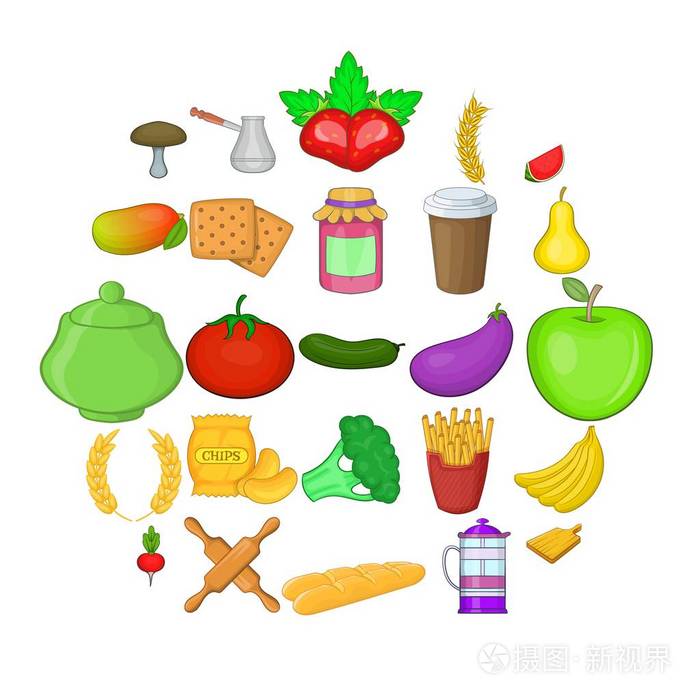 蔬菜饮食图标集卡通风格