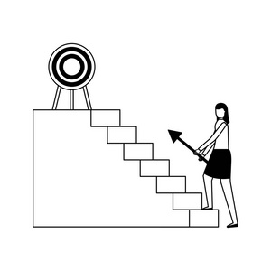 女商人爬楼梯与箭头目标