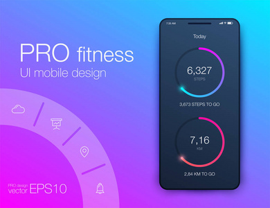 健身应用程序. ui ux 设计。带有网页元素的 ui 设计理念