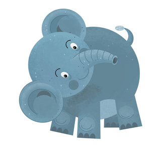 白色背景中有大象的卡通场景，为儿童提供微笑插图