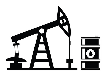 矢量黑白石油工业符号.油泵和油桶图标照片