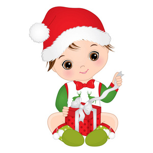 向量可爱的男婴穿着圣诞衣服。圣诞男婴向量例证