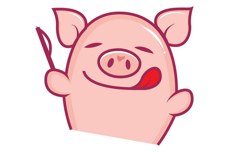 矢量卡通插图可爱的猪显示舌头. 孤立在白色背景上.照片