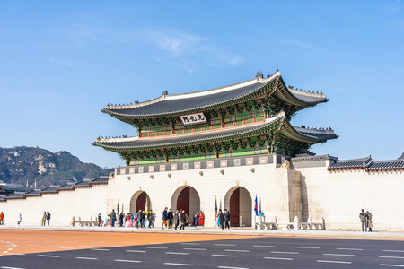 韩国首尔2018年12月6日美丽的建筑京博公宫是韩国旅游观光的热门地方