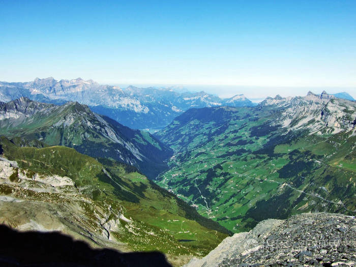 具有生态牧场的高山河谷瑞士乌里州沙辛塔尔州