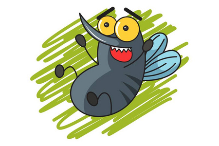 矢量卡通插图可爱的蚊子害怕. 孤立在白色背景上.照片