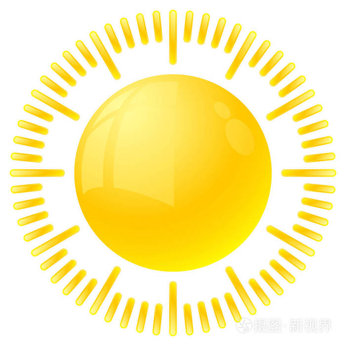 太阳以时钟图标的形式隔离在白色背景矢量插图上