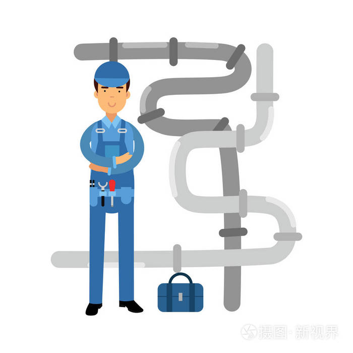 专业水管工字符在工作, 管道服务向量例证