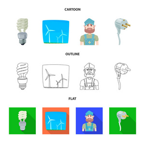 电力和电气标志的矢量设计。收集电力和能源矢量图标的股票