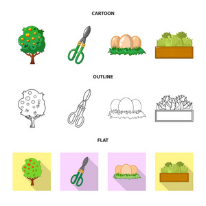 农田和农业的孤立对象图标。网站的农场和植物股票符号集