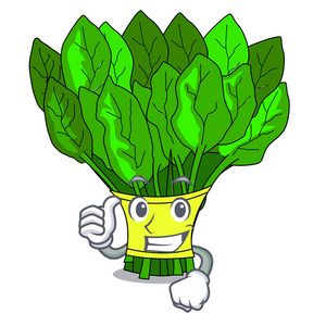 维生素icon在卡通版矢量插图上竖起蔬菜菠菜大拇指照片