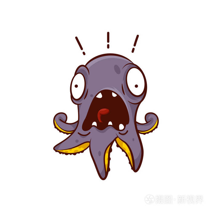 紫色的章鱼 脸上有恐惧的表情 海洋生物 尖叫的卡通人物 矢量设计插画 正版商用图片16sywz 摄图新视界