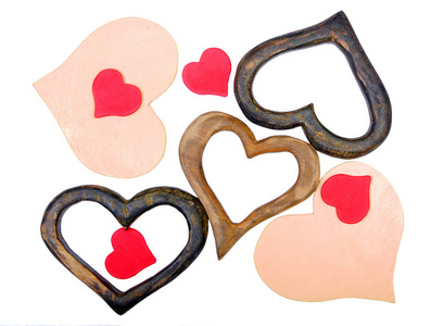 s day background. wooden hearts on a white background. greeting 