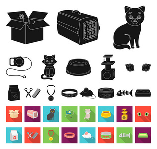 一种动物猫黑色, 在集合中的平面图标进行设计。关心猫向量标志股票网例证