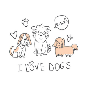 一套可爱的手绘狗插图隔离猫,宠物,动物,手,手,手,手,手,手2018 年的