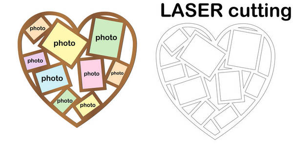 用于激光切割的照片的基本 rgbheart 形状的框架。相框的拼贴。用于木材和金属的模板激光切割机。圣瓦伦丁节的完美礼物