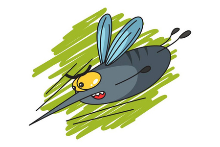 矢量卡通插图可爱的蚊子瞄准.孤立在白色背景上.照片