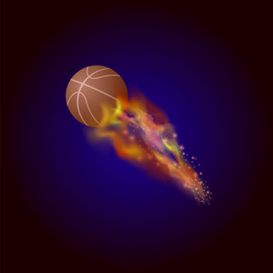 燃烧的篮球橙色球图标隔离在蓝色背景上