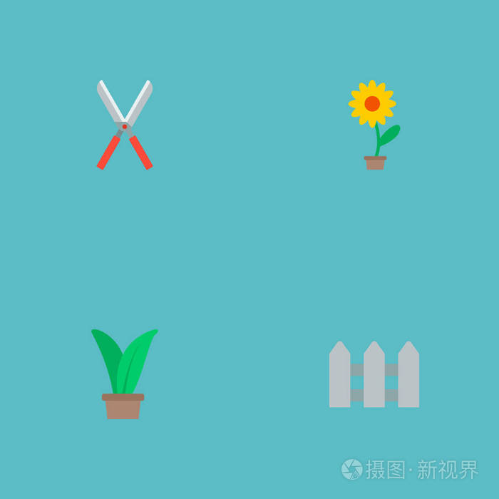 一套园艺图标平面风格符号与对冲, 草药, 花盆和其他图标为您的网络移动应用程序标志设计