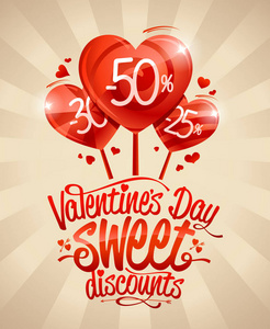 s day sweet discounts sale poster design, heart shaped candies a