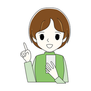 一个女人用食指举起智能手机的插图。