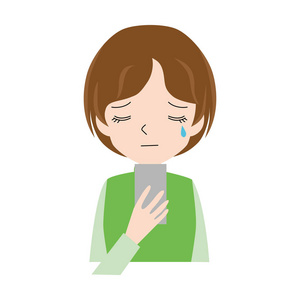 一个女人哭着看智能手机的例子。