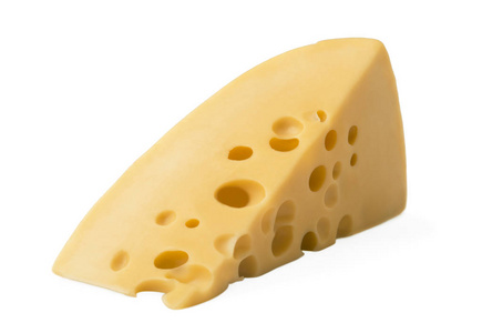 白色背景上分离出来的一块奶酪