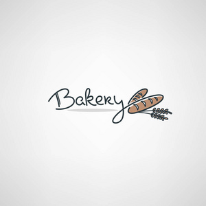 组成涂鸦面包店标志设计模板与涂鸦面包图像和文字组成照片