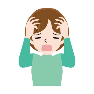 confusedyoung一个年轻女人抱着一个麻烦的头的例子.照片