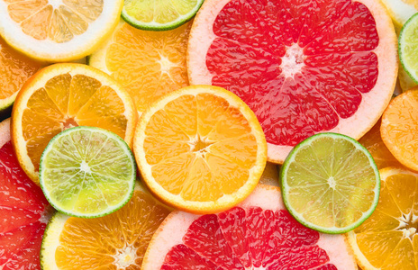 多种缤纷水果切片摆拍图片