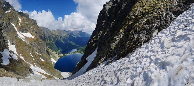 莫斯基奥科。 高塔特拉斯波兰5月27日，2008年。美丽的风景雪山顶部和湖之间。 从山上看风景。